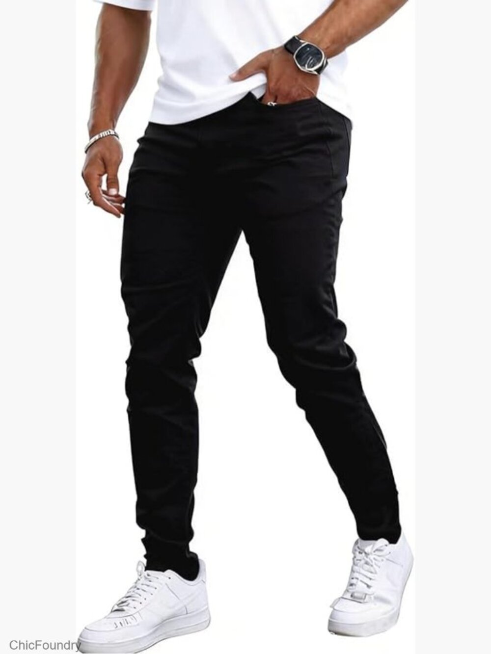 Mens Skinny Stretch High Rise Jeans Expandable Waist